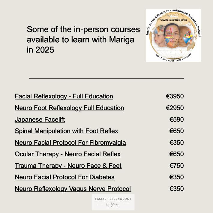 List of courses available in person wexford reflexology